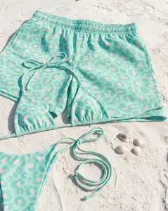 Mint Teal Leopard Bikini and Swim Trunks, His and Hers Summer Set