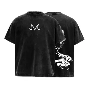 Saiyan Prince M Symbol Shirt Anime Vintage Washed Oversized Tee Dark Warrior Transformation Graphic Back Streetwear