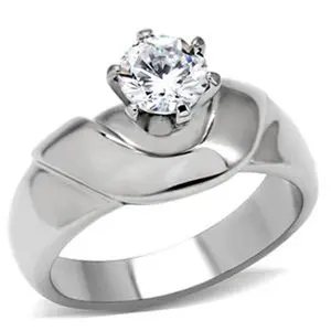 Lanyjewelry 5mm Round Cut CZ Round Stone High-Sit Hypoallergenic Stainless Steel Wedding Ring