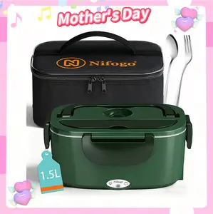 100W Electric Lunch Box Food Heater, 1.8L 3-in-1 Quick-Heated Tableware for Adults, Non-Battery-Powered Portable Food Warmer with Fork, Spoon, Insulated Carry Bag, Containers for Car/Office