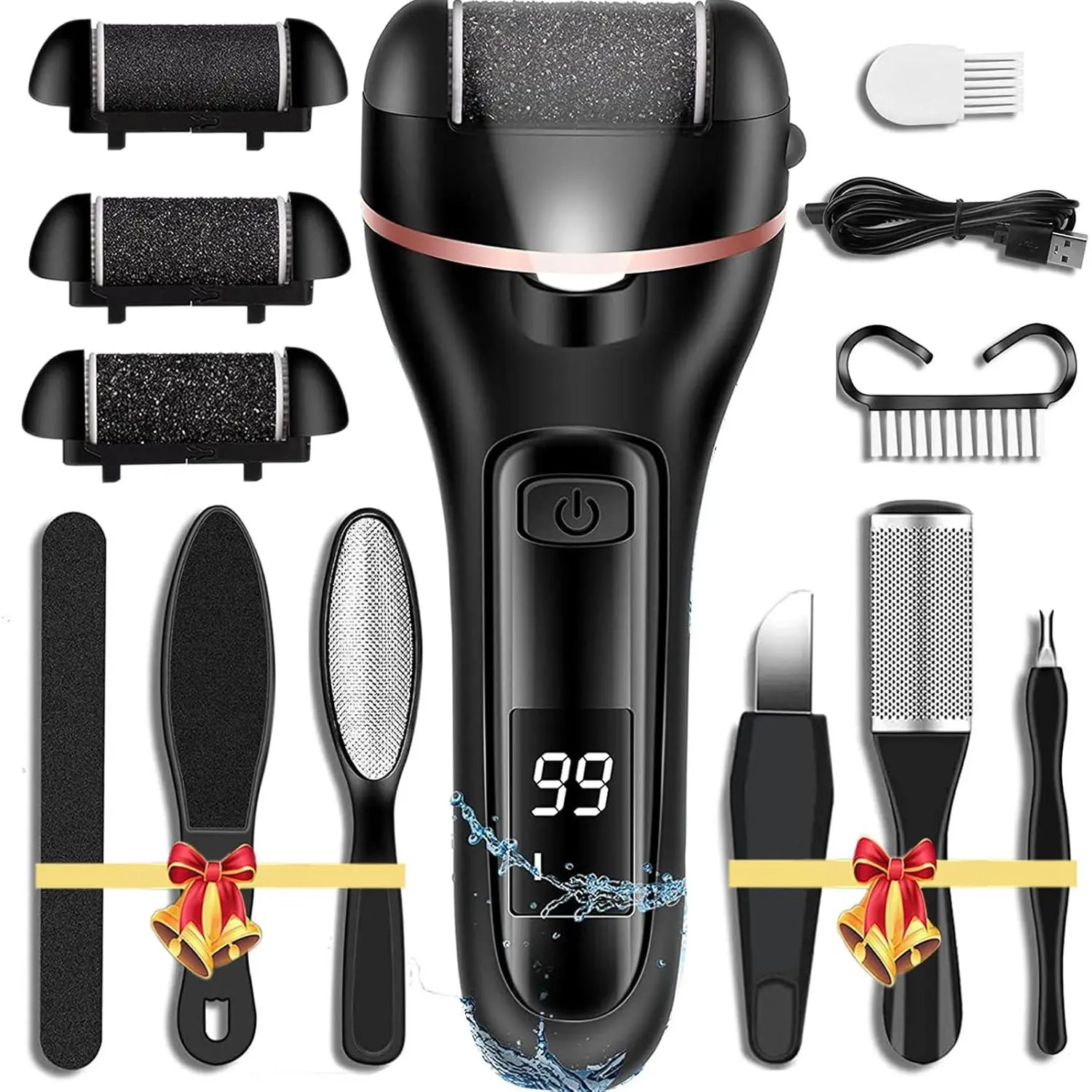 Callus Remover for Feet Electric Foot File, 13-in-1 Professional Pedicure Tools Foot Care Kit, Foot Scrubber Pedi for Hard Cracked Dry Dead Skin, 3 Rollers, 2 Speed, Battery Display