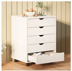 5-Drawer Portable Storage Cabinet on Wheels for Office, Bedroom & Home Organization, White