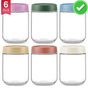 Set of 6: 16oz glass jars with convenient airtight lids.