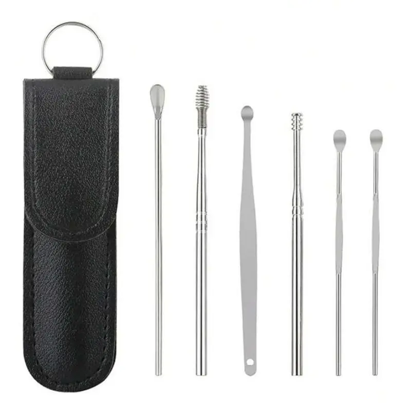 6 Counts Set Stainless Steel Spiral Ear Massage Cleaning Tool,Stainless Steel Earwax Removal Tool kit,Mini Portable Ear-YY