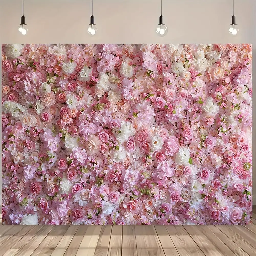 1pc 2D Flat Floral Print Wall Tapestry - Country Style Polyester with Pink Rose & Peony Artificial Flower Cluster, No Electricity Needed, Ideal for Weddings, Home Supplies, Flower Decor