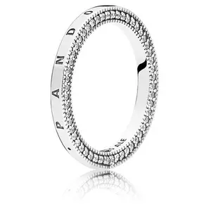 PANDORA logo ring in sterling silver with 52 bead-set clear CZ and cut-out heart details