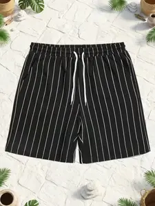 Men's Printed Striped Slim Fit Summer Vacation Beach Pants, Casual Sport Shorts, Adjustable Drawstring Waist, Suitable for Beach and Summer Outings