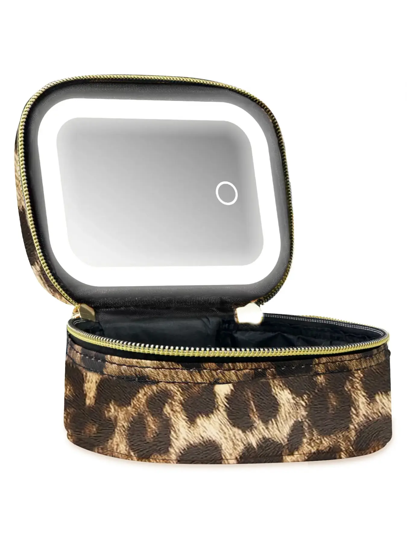 Small Makeup Bag Travel Train Case with LED Mirror, 3 Brightness Modes, Portable Cosmetic Organizer for Women, Cosmetic Pouches, Cosmetic Organiser, Waterproof Toiletry Bag for Travel Gym Daily Use, Leopard Print