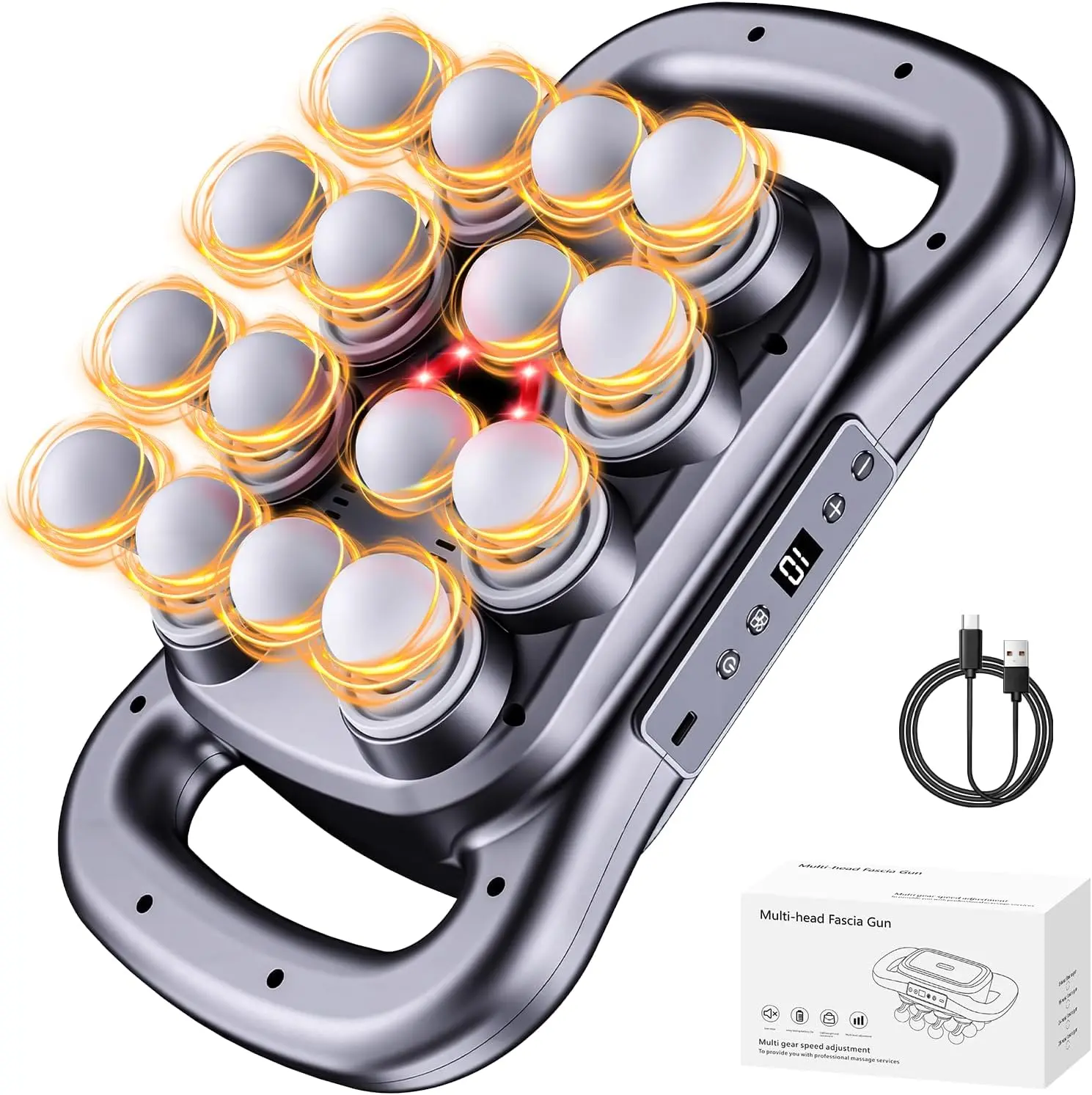 Rechargeable 16-Head Deep Tissue Massage Gun, 2026 Upgrade Quiet Percussion Massager with 9 Modes, 9 Intensities, 2600mAh Battery, 6H Runtime for Leg, Back Muscle Pain Relief