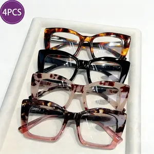 2026 New 4 Pairs Multi-Color Cat Eye Reading Glasses for Women & Men, Fashion Large Frame Trendy Eyeglasses with Sturdy Spring Hinges, Perfect for Halloween & Christmas Gifts