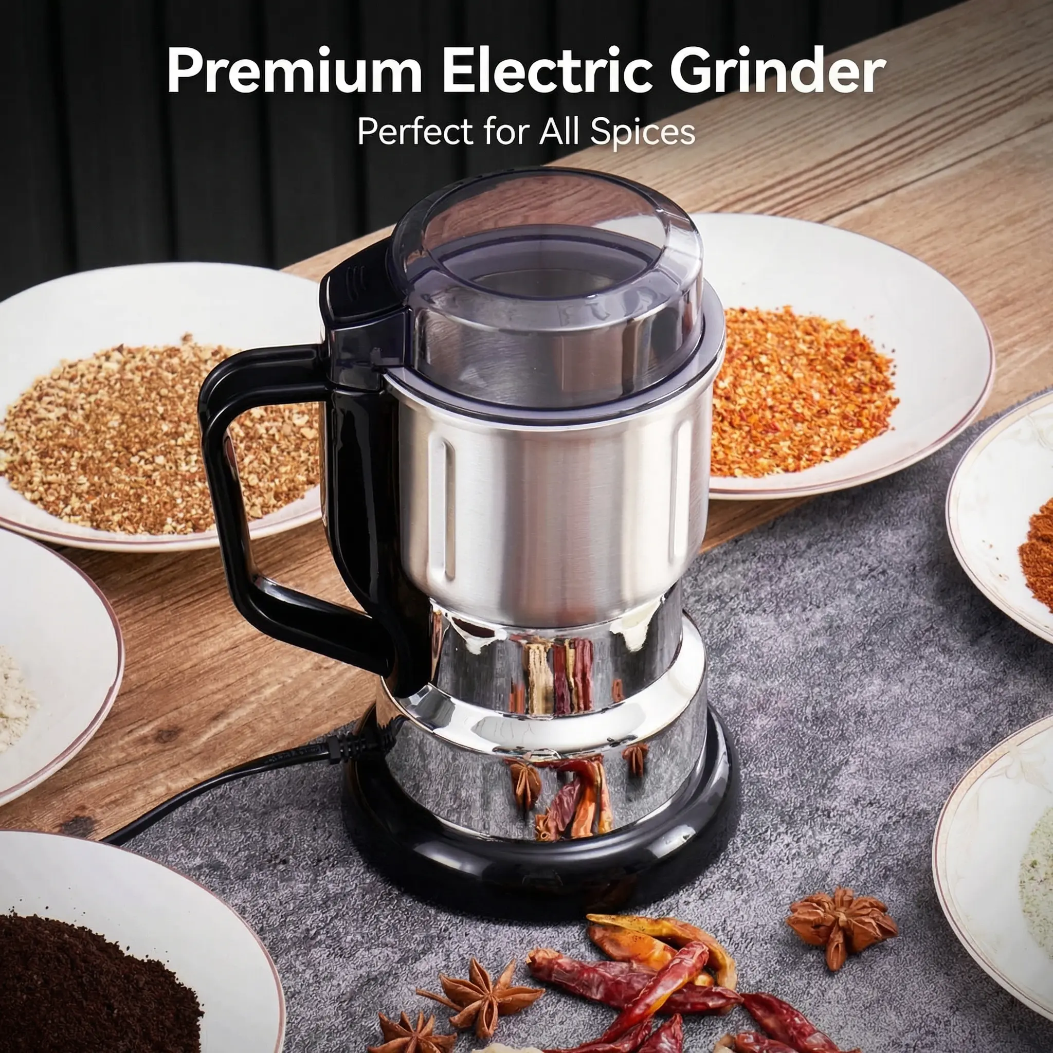 High Power Portable Electric Spice & Coffee Grinder - Multi-Use Espresso Grind Tool for Chili, Garlic, Nuts, Stainless Steel Construction