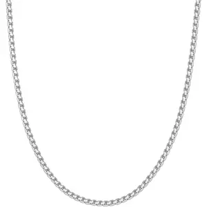 Steel Round Box Link Chain Necklace 2mm/2.5mm/3mm/4mm/5mm Silver Tone Hypoallergenic Jewelry for Men and Women with Lobster Clasp 16 to 30 Inch