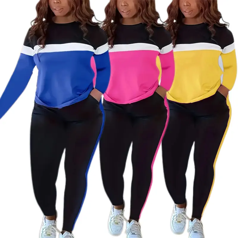 Women's Plus Size 2-Piece Athleisure Sweatsuit - Round Neck Long Sleeve Top & Track Pants, Activewear Tracksuits, Jogging Sets for Women, Plus Size Clothes, 2 Pcs Set, Casual Sportswear Outfit, Sohochic