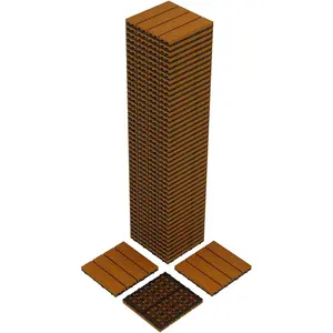 48-Pack 12"x12" Interlocking Composite Deck Tiles – Waterproof Outdoor Patio Flooring, All-Weather Wood-Grain Plastic Tiles for Balcony, Poolside & Garden, Easy Snap-Together Design (Teak, 48 Sq Ft)