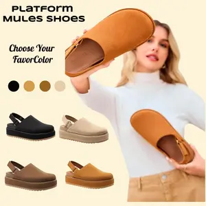 Imily Bela Women's Platform Clogs Adjustable Strap Slip on Mules Shoes Comfortable Fall Sandals