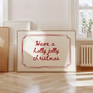 Trendy Christmas Winter Poster, Minimalist Red Quote Have a holly jolly Wall Art Coquette Poster