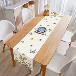 1Pcs Easter Table Runner, Cute Rabbit Pattern, Festive Dining Settings, Spring New Home Decor, Durable Polyester Material, Suitable for Dining Room Kitchen TV Cabinet