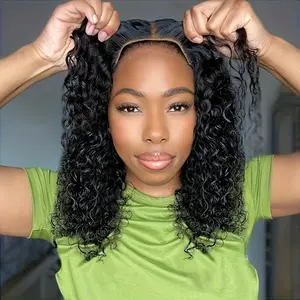 5x5 Put On And Go Glueless Wig Human Hair Curly For Women Kinky Curly Lace Front Wig Human Hair Pre Plucked Pre Cut Lace Ready To Wear 180% Density Natural Black