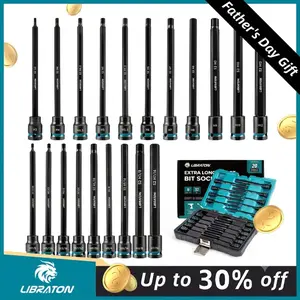 【Fathersdaygift】LIBRATON 3/8" Drive Long Impact Hex Bit Socket Set, Allen Bit Sockets, S2 Steel Hex Head Sockets, 20PCS Allen Wrench Socket, SAE&Metric Allen Bit Socket Set, 6" Long Allen Key Socket, Blow Molded Box