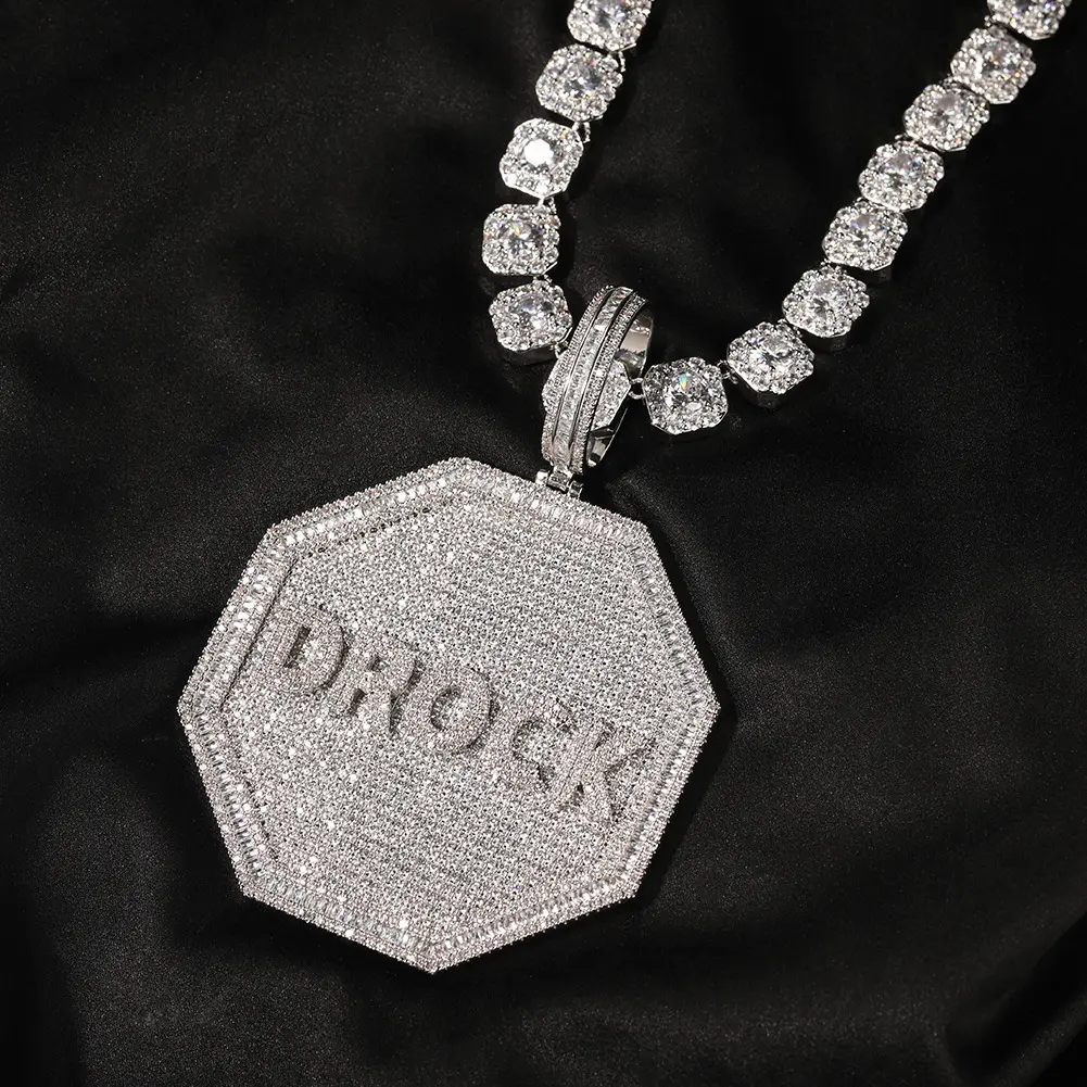 Personalized custom letter pendant necklace - European and American style hip-hop inlaid zircon octagonal large design party eye-catching birthday gift