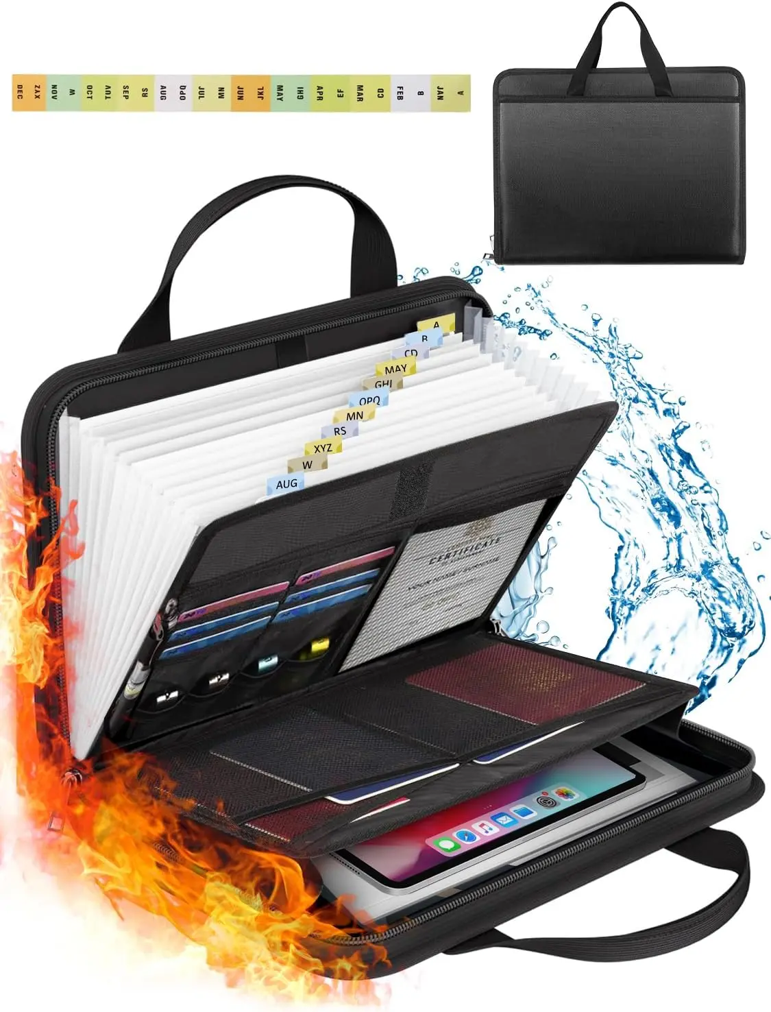 File Organizer Fireproof Expanding Accordion File Folder with Zipper Labels13 Pockets Document Organizer Holder Storage Box Bag for Business Office Receipt Home Travel