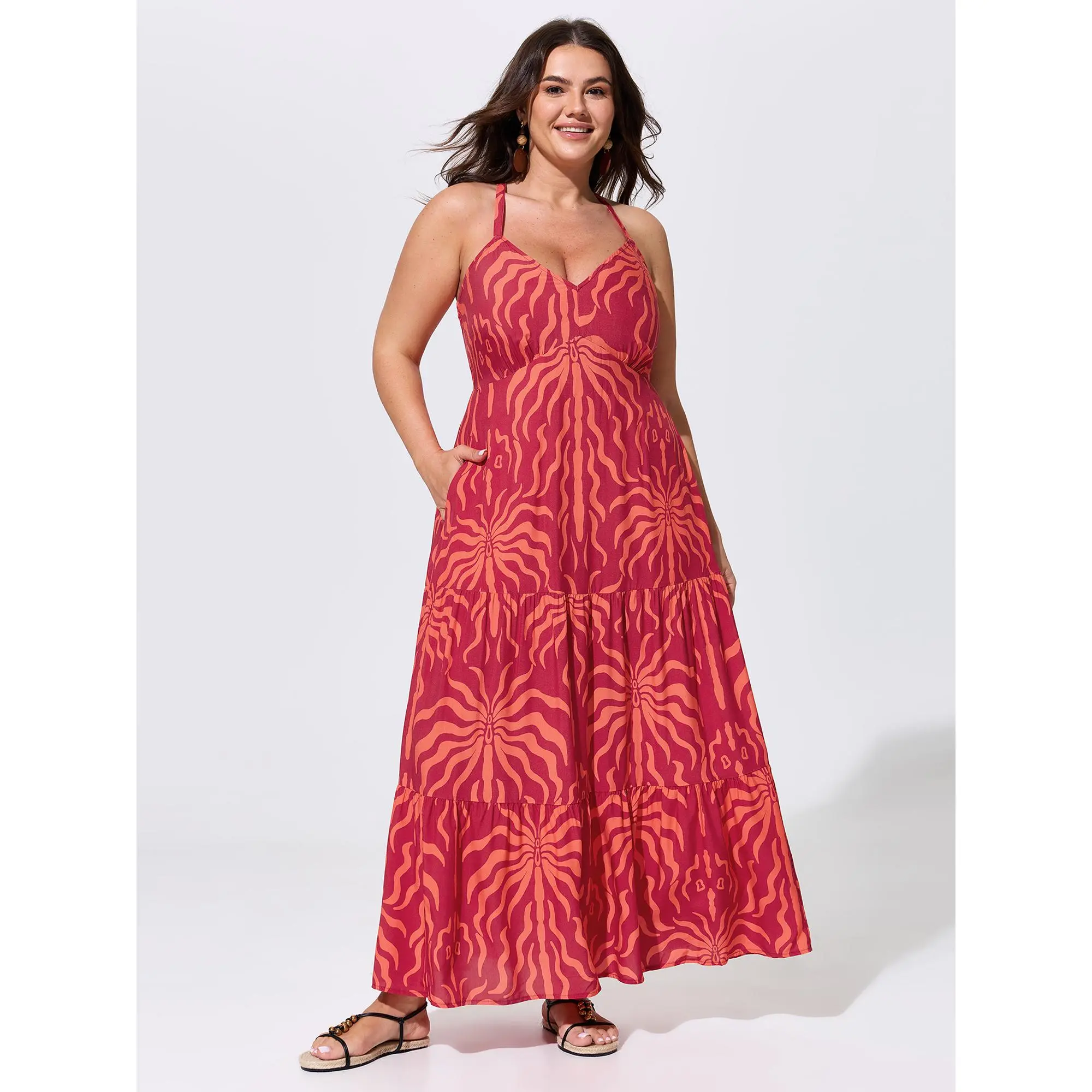 BLOOMCHIC Women's Plus Size Sleeveless Tropical Breeze Print Stretchy Flowy Maxi Dress - Comfy, Breathable Rayon Fabric, Perfect Fit, Size M-6X, Summer Finds, Bohemian, Casual, Garment, Simple, Pocket, Everyday, Plus Size Clothes