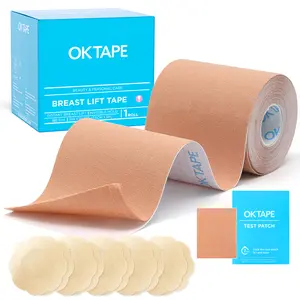 OK TAPE Breast Lift Tape for Large Breasts, 5 Pairs Nipple Cover Set, Breathable Invisible Body Tape for A-G Cup, 2''&3" x 16.4ft for All Skin Tones outdoorfun