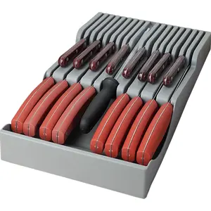 Drawer Knife Organizer Kitchen Plastic Drawer Knife Block Holder Storage Sets for 16 Knives and 1 Sharpening Steel Extra Large Steak Chefs Knives Holder