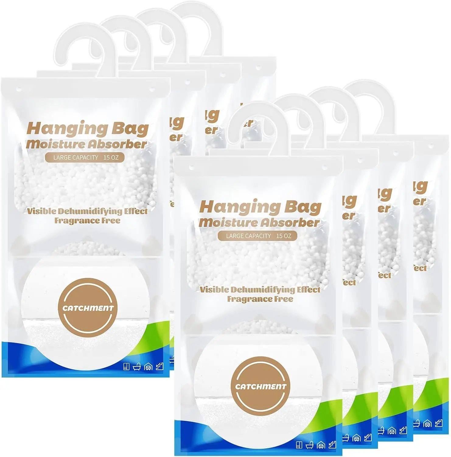 8 Pack  Absorber Hanging Bags,  Free Humidity Packs, 15 OZ Dehumidifier Bags Effectively  Extra ,Hanging Closet Dehumidifier Bags-425g/pack