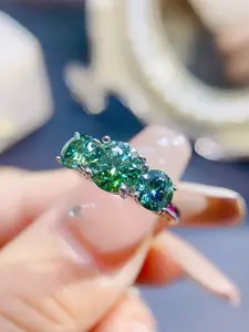 Vintage Moissanite Ring, 925 Sterling Silver, 2/4 Carat Round Three-Stone Design, Romantic Engagement Ring, Bridal Engagement Ring, Anniversary Gift for Her