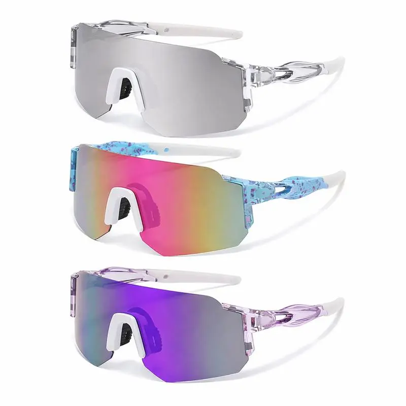 Cycling glasses, vibrant colors, integrated film, windproof, UV protection, suitable for outdoor sports.