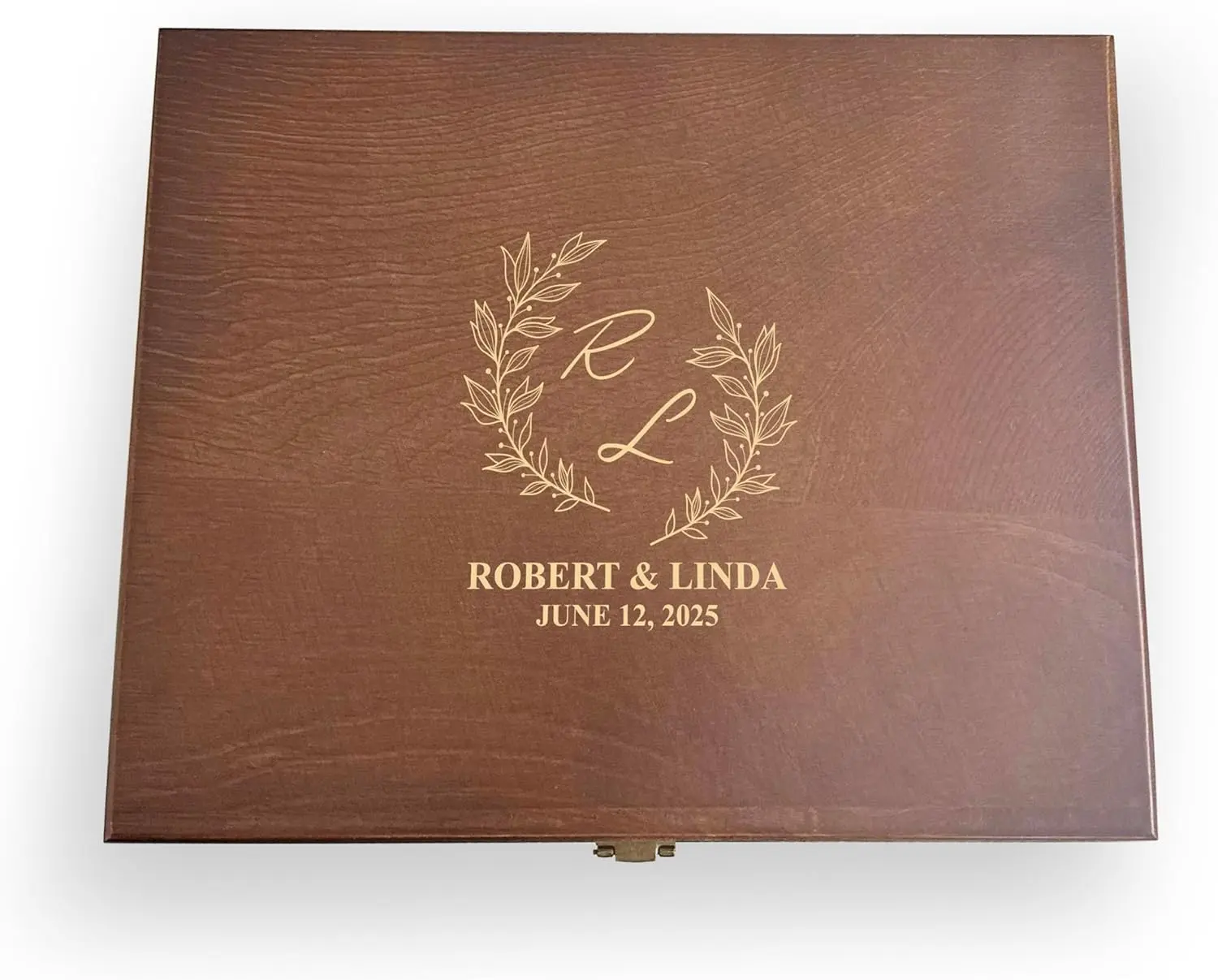 Valentine Gift Box for Him Personalized Keepsake Wood Box Walnut Colored Custom Engraved for Couple Engagement Wedding Card Box Classic Home Organizer Storage