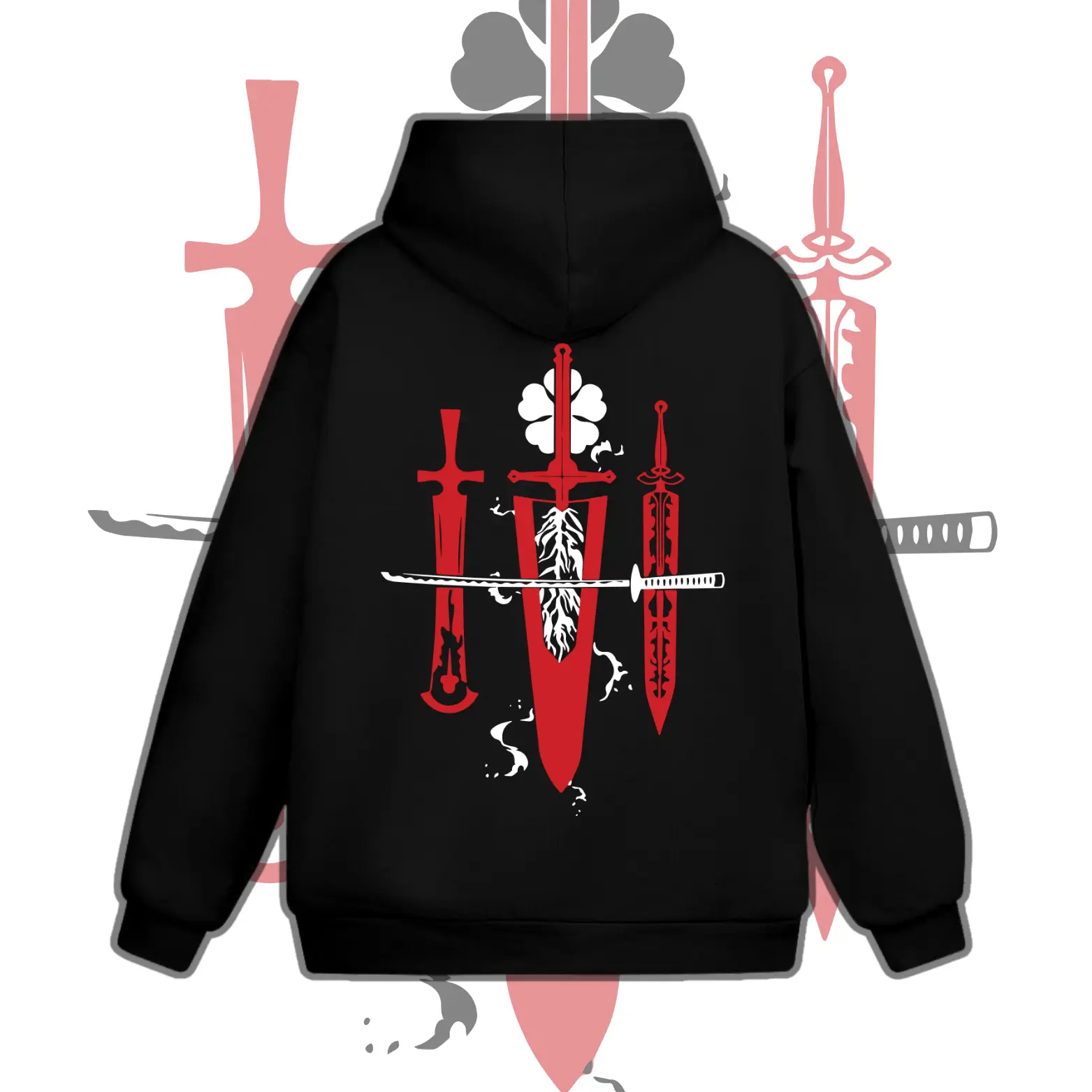 Men's Black Clover 5 Graphic Print Long Sleeve Cotton Pullover Hoodie - Unisex Stretch Sweatshirt, Casual Sport Shirt with Spandex, Menswear Tops