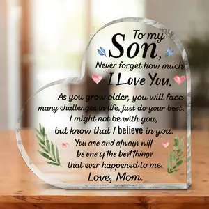 Heart-Shaped Acrylic Plaque with Love Message for Son, Multifunctional Decoration for Birthday Anniversary Wedding, Home Office Display