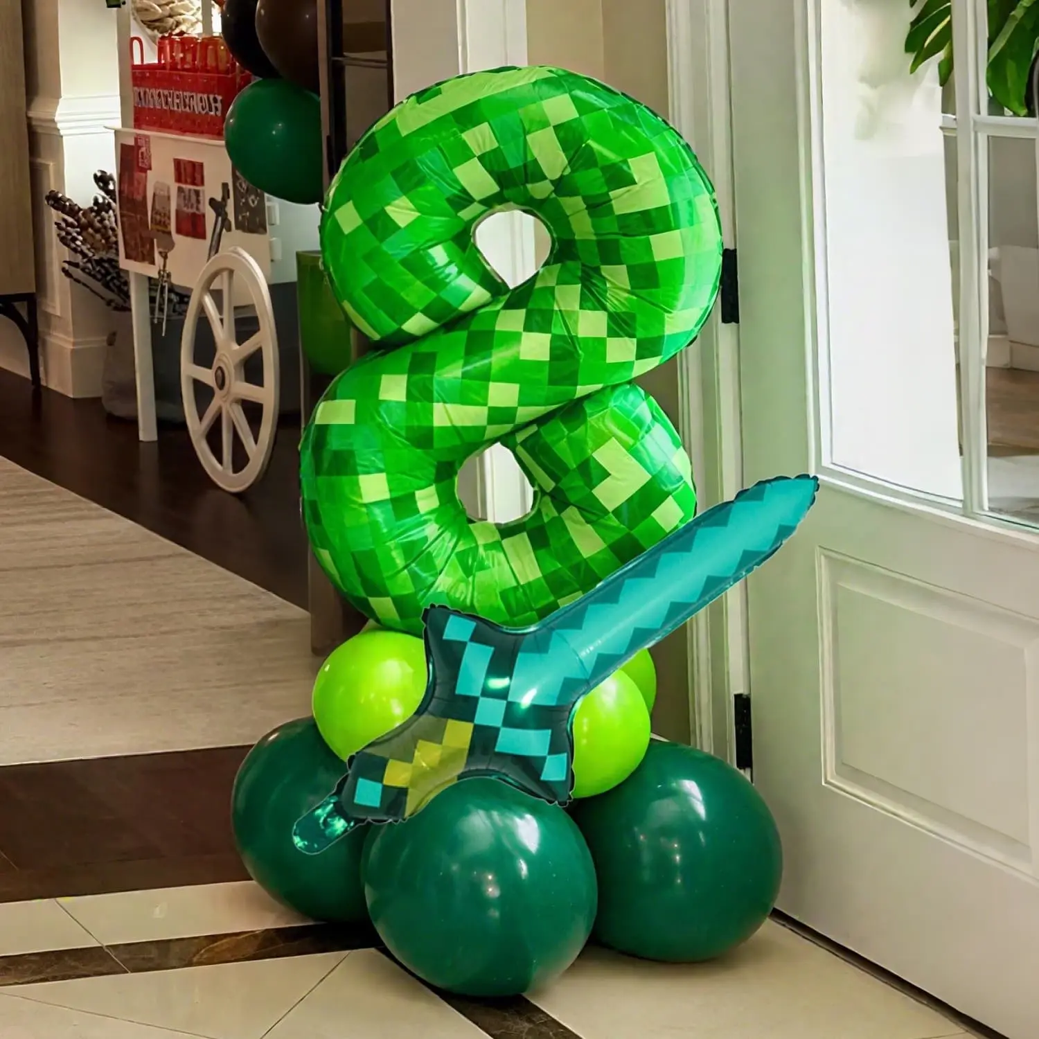 Pixel Digital Balloon Column Kit, 12pcs 40inch Shiny Finish Aluminum Foil & Latex Balloons, Video Game Theme Birthday Party Decorations, Balloon Set, Balloon Party Supplies