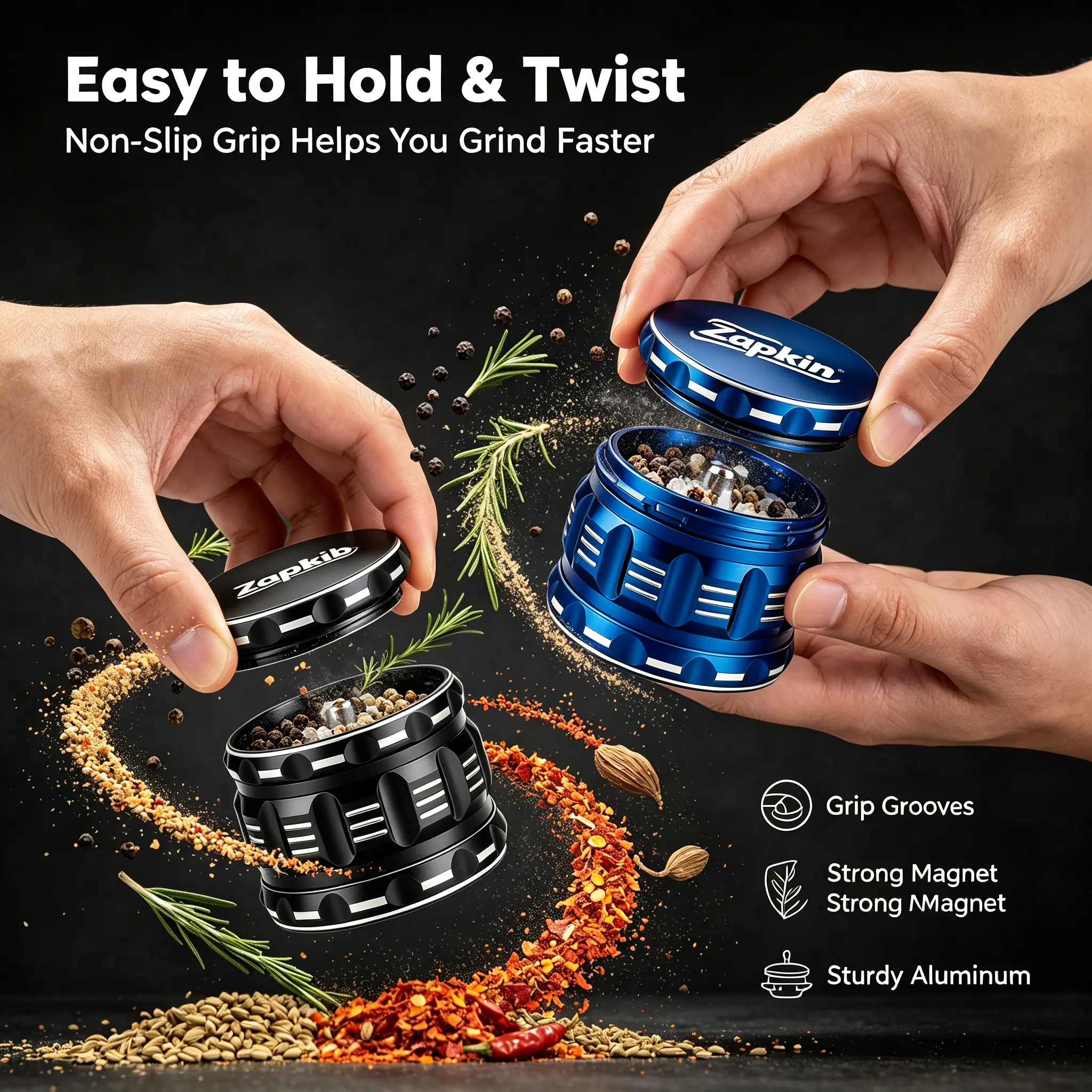 Spice Rack Premium Grinder, Metal Grinder, Portable Grinder, Multi‑Functional Aluminum Alloy Crusher,  Perfect Christmas Gift