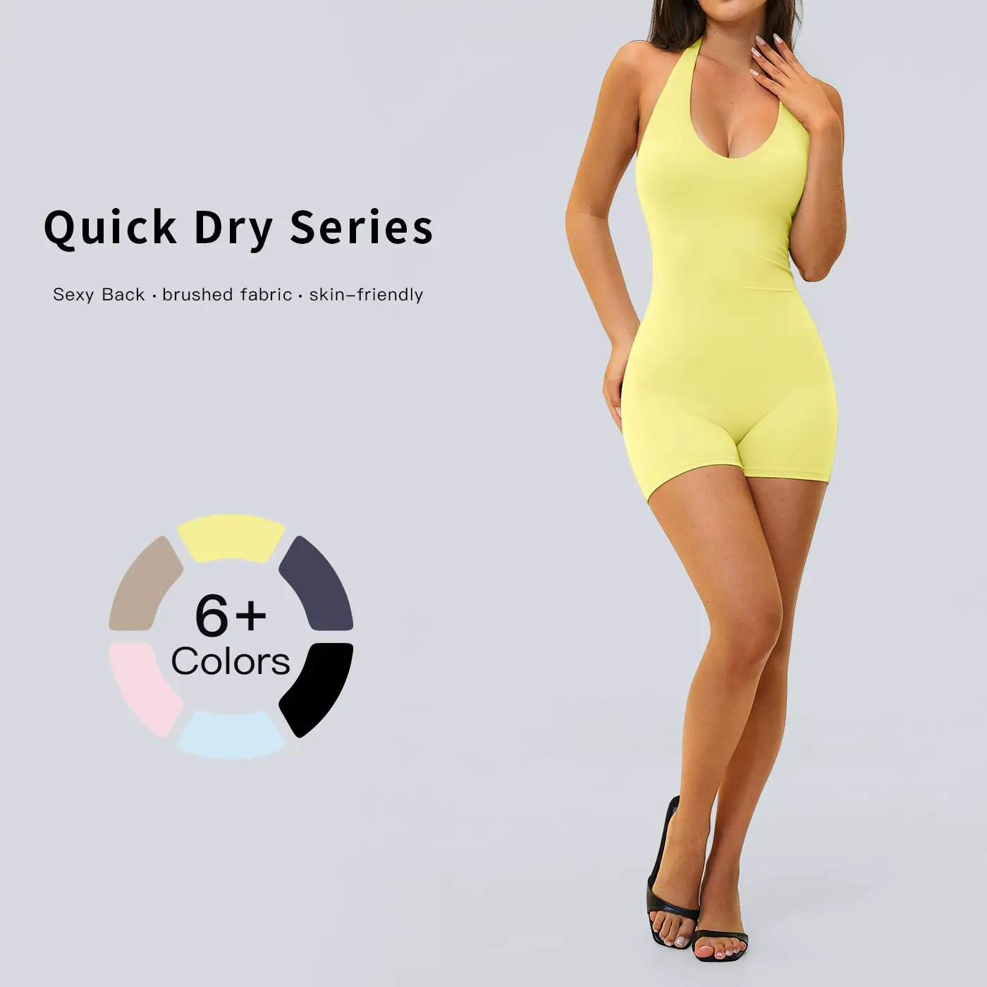 TENWOLF Women's Halter V-Neck Romper, Stretchy Shaping Yoga Jumpsuit with Slim-Fitting Butt-Lifting Shorts for Workouts, Stretchy Sports Outfit, Activewear Jumpsuit, Gym, Rompers For Women