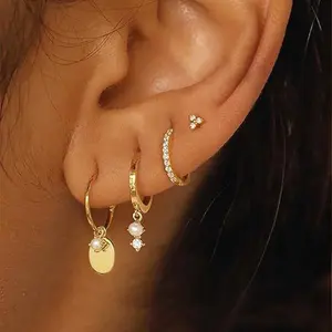 Stack Earrings For Women,Dainty Pearl Hoop Huggie Earring Set Cute Chain Cartilage Earring Stack Trendy Hypoallergenic Long Drop Stud Earrings Jewelry