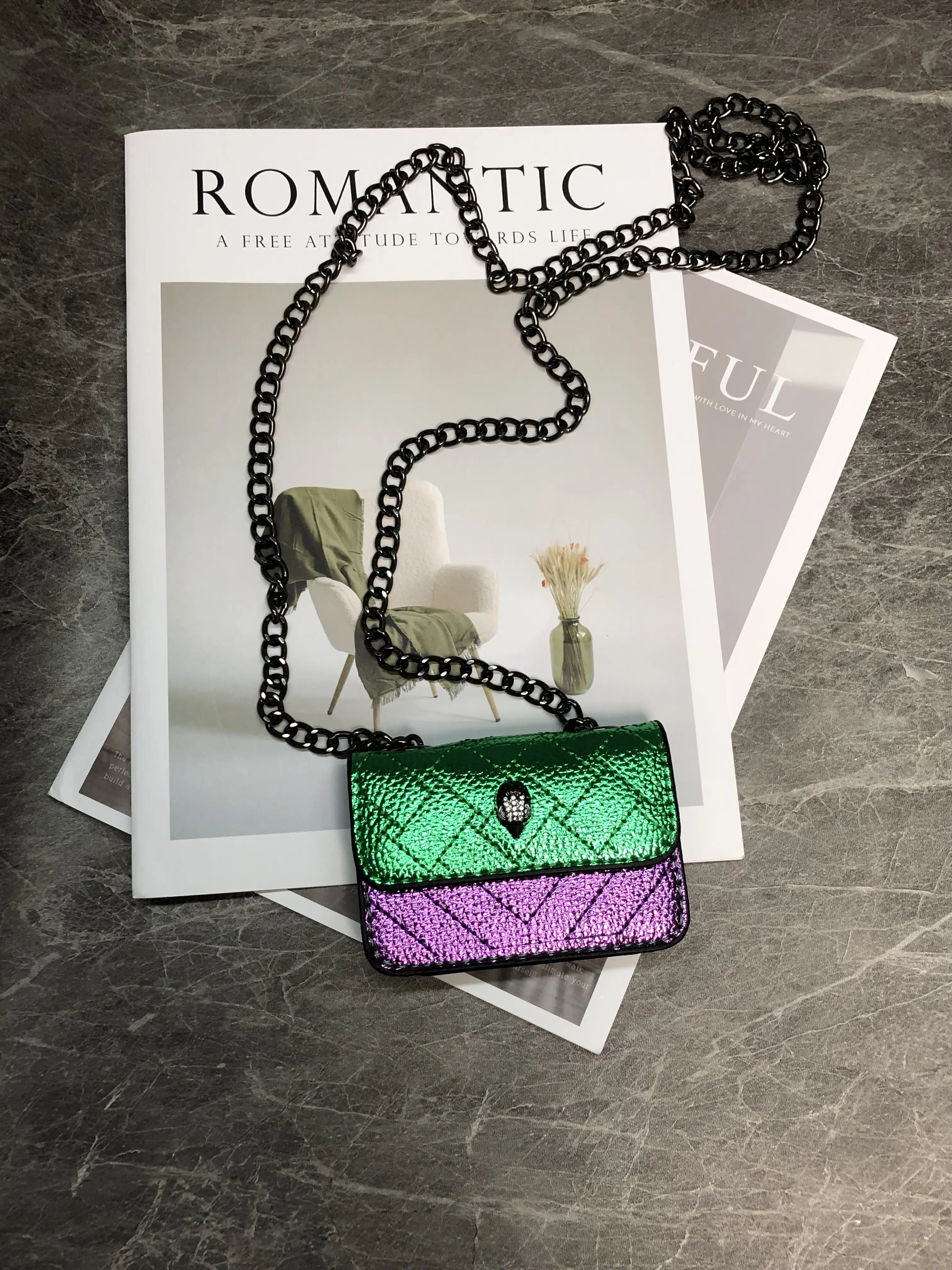 Mini Quilted Chain Crossbody Bag, Women Metallic Shiny Flap Purse, Small Trendy Shoulder Handbag for Night‑Out