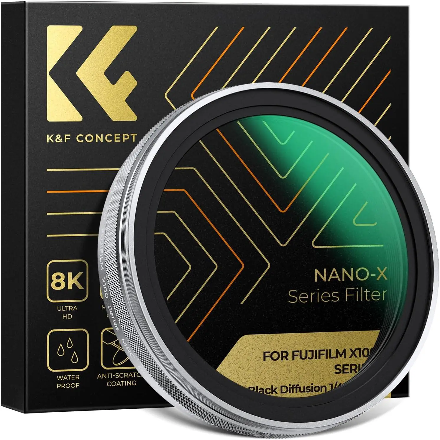 K&F CONCEPT Black Mist Diffusion 1/4 Filter(Silver Frame) Compatible with Fujifilm X100 Series, X100/X100F/X100S/X100T/X100V/X100VI, 28 Multi-Coatings HD Optical Glass Lens Filter, Camera Accessories, Magnetic