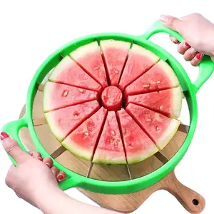 Quick Cut Watermelon Slicer - 1-Press Perfect Wedges! Stainless Steel Melon Cutter for Watermelon & Cantaloupe, Easy-Grip Handle, Home & Restaurant Must-Have Kitchen Gadget
