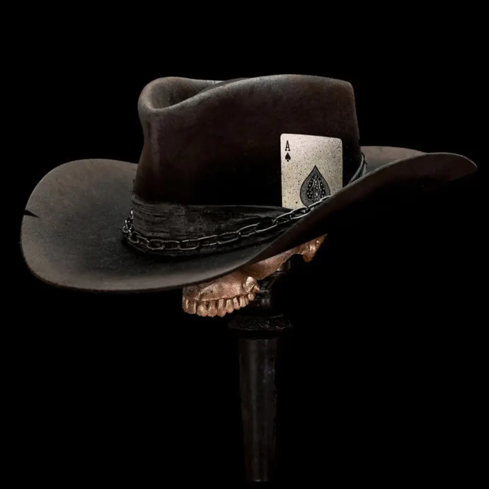 Vintage Distressed Pure Wool Cowboy Hat - Adjustable Size, Unique Texture, Cowboy Theme Hats for Old West Enthusiasts, Fashion Accessory, Distressed Hats