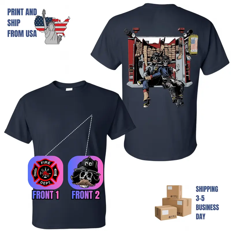 トップス BURNING SHO grunge fireman long T-shirts Grim Firefighter Skull Extinguishing Flames Graphic T-Shirt, Dual