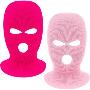 2 Pieces 3-Hole Full Face Mask Cover Ski Mask Winter Balaclava Cap Knitted Face Cover for Winter Outdoor Sports 3  hole  mask Knitted Windproof Ski Balaclava Set