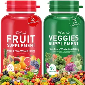 Fruits and Veggies Supplement - 90 Fruit and 90 Vegetable Capsules - 100% Whole Natural Superfood - Filled with Vitamins and Minerals - Supports Energy Levels (1 Pack)