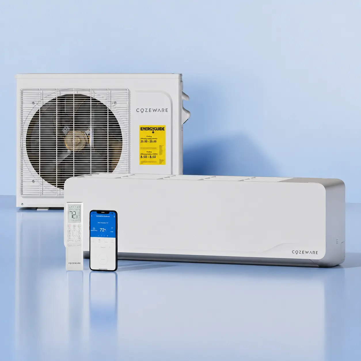 【Two packages】【Enduring Series】Cozeware 12000 BTU 115V/230V Mini Split AC Heating System 20 SEER2 WiFi Alexa Inverter Air Conditioner Cools Up to 750 Sq Ft for Home Office Garage Gym Kitchen