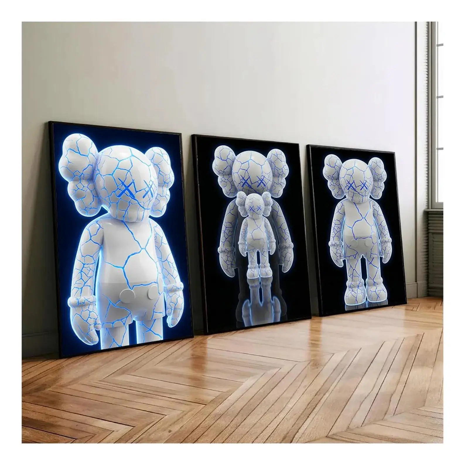 Kintsugi KAWS Graffiti Poster Set of 3 - Hypebeast Minimal Toy Decor, Printable Sneaker Wall Art for Home Decor