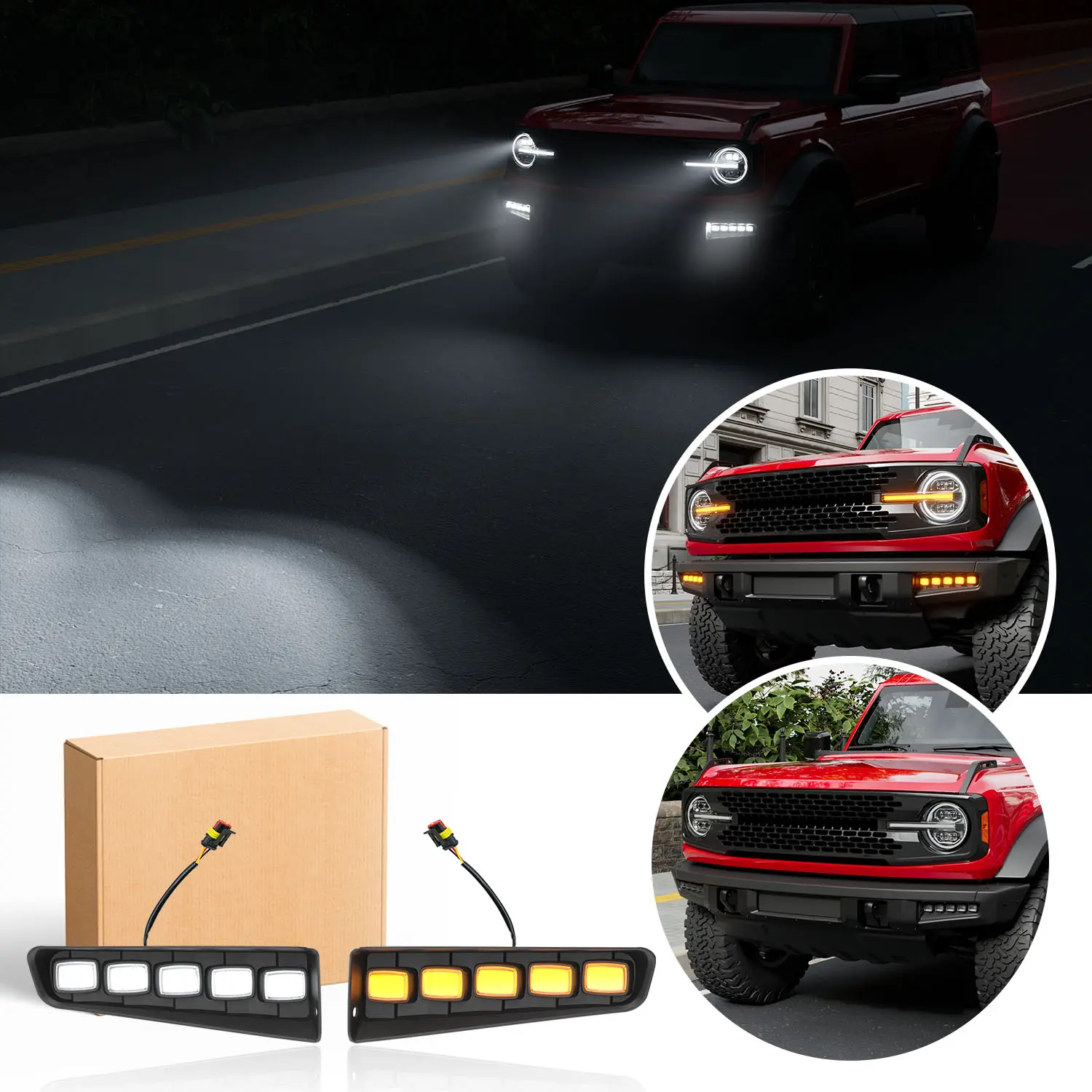 [Fits 21-26 Bronco 2/4 Door] Fog Lights Compatible with 2021-2026 Ford Bronco 2/4 Door Modular Bumper Fog Lamps Turn Signal Lights Replacement for 2021-2026 Ford Bronco Accessories