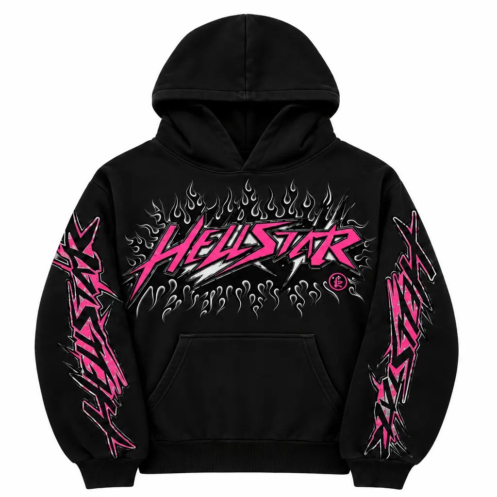 Hellstar Future Flame Graphic Hoodie, Darkwear Streetwear Shirt, Gothic Flame Artwork, Y2K Urban Fashion, Alternative Casual, Unisex Casual Outfit for Men & Women