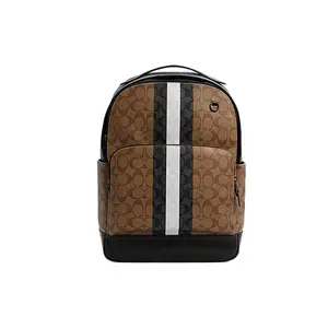 COACH Graham 29 Monogram Stripe Canvas and Leather Large Backpack for Men in Khaki and Black